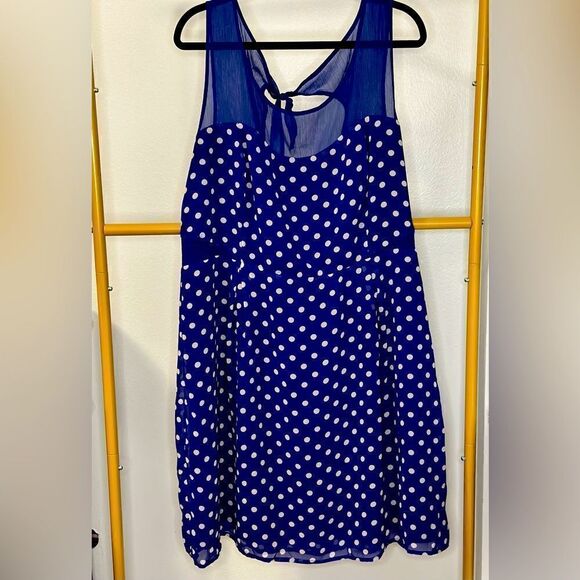 Jessica Simpson Blue Polka Dot Dress with Sheer Mesh Cut Outs - Picture 2 of 8